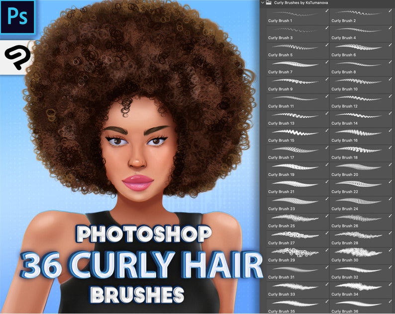 CURLY Hair brushes for Photoshop [Free and Premium] – BrushWarriors